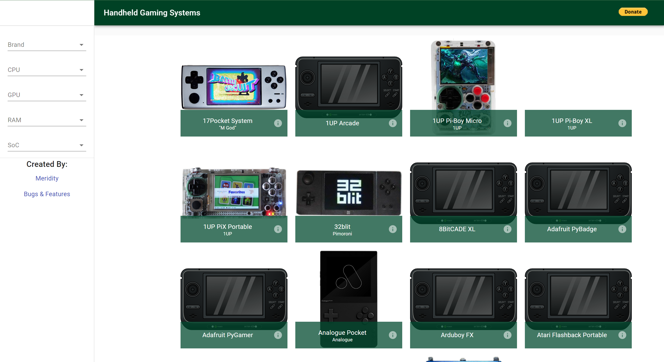 Image of first handheld spec website